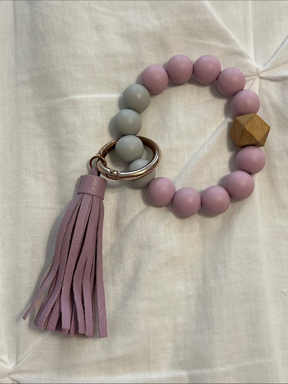 Lavender Beaded Tassel Keyring Bracelet